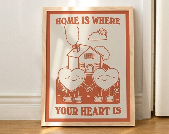 Cute Home Wall Art Line Art Positive Quote Prints Cute Wall Decor First Home Prints Baby Pink Wall Poster Burnt Orange Green Unframed