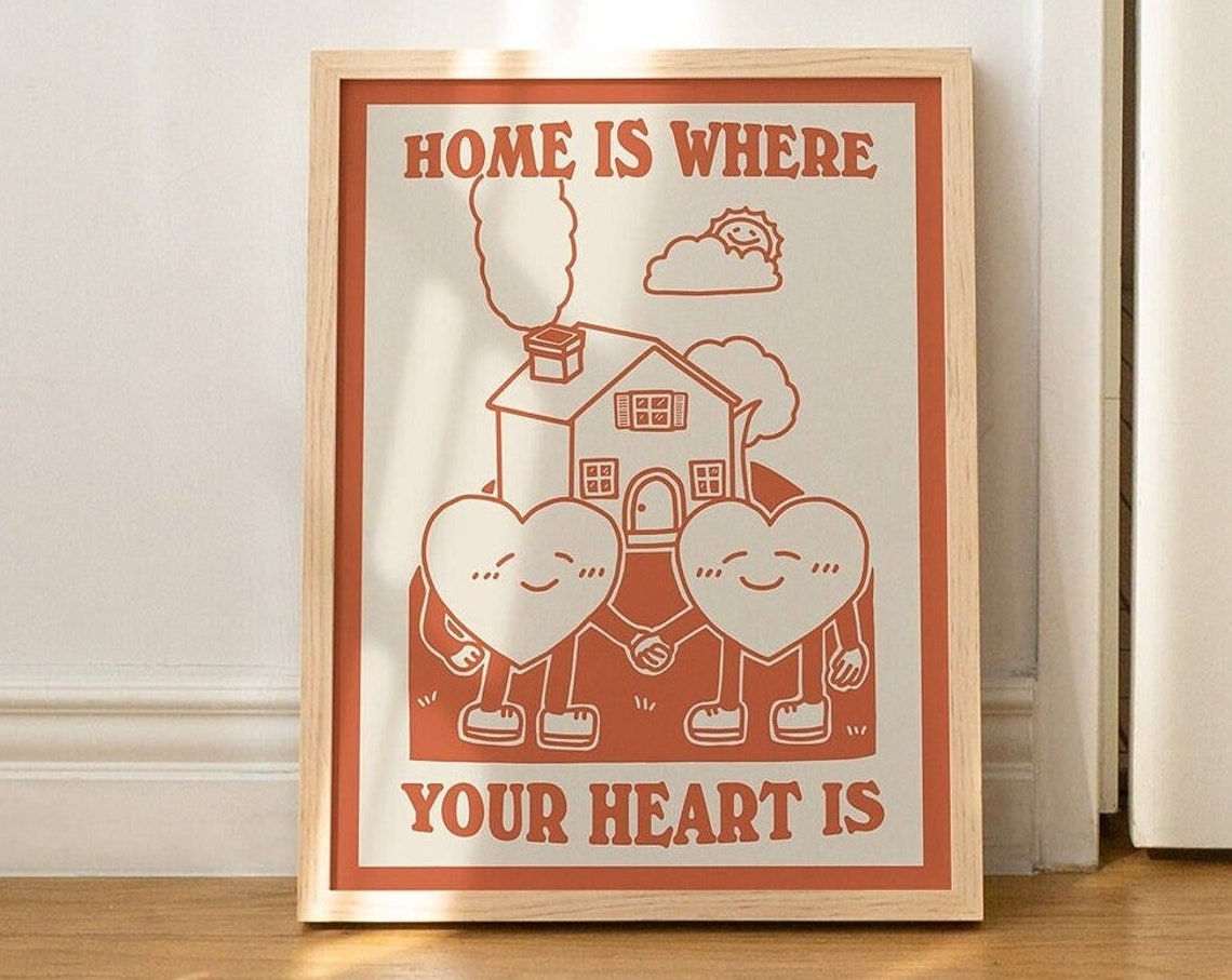 Home Is Where Your Heart Is Hearts House Burnt Orange Line Print
