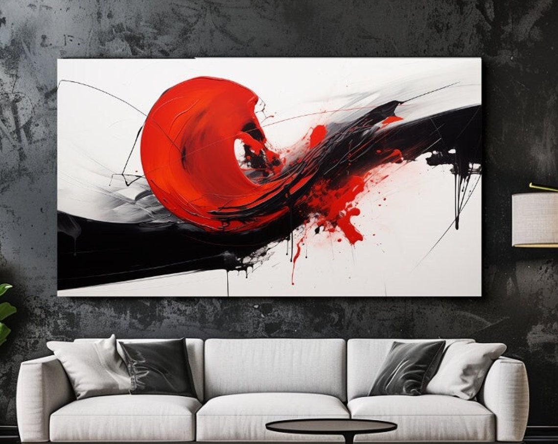 Dynamic Bold Red Black Abstract Spiral Modern Painting Wall Art