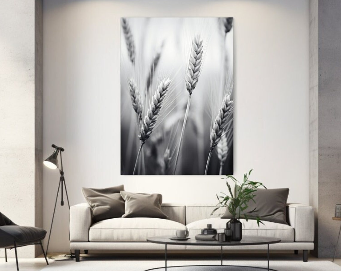 Black And White Wheat Ears Botanical Macro Photography Art Poster