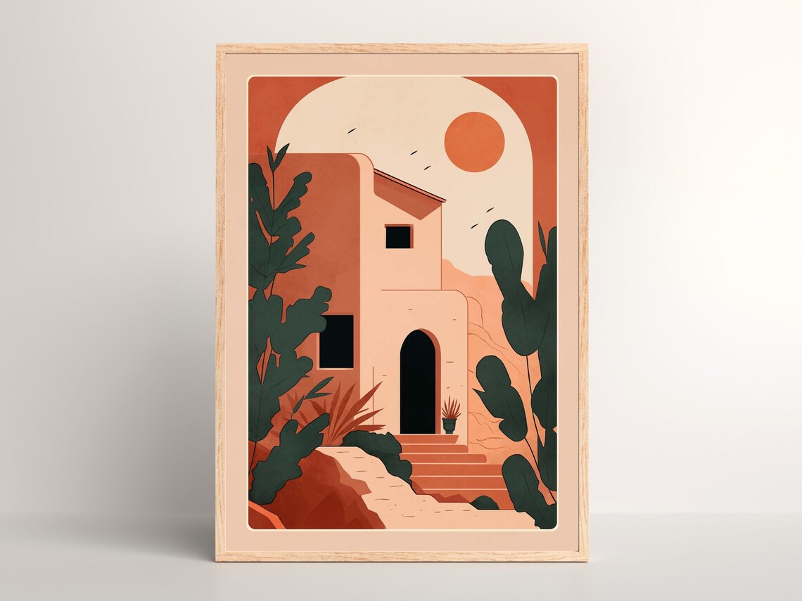 Abstract Midcentury Architecture Poster, Mid Boho Style
