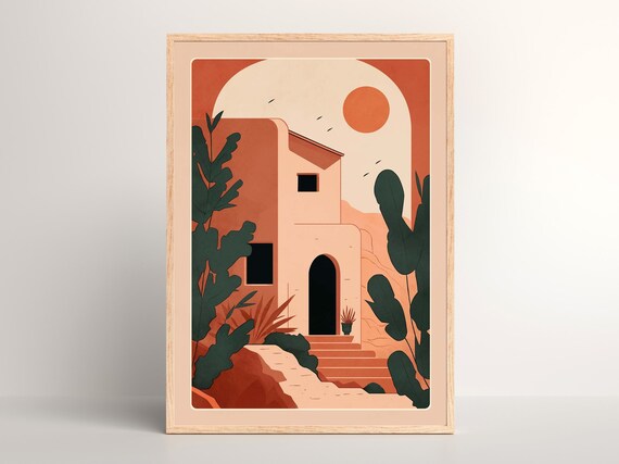 Abstract Midcentury Architecture Poster, Mid Boho Style