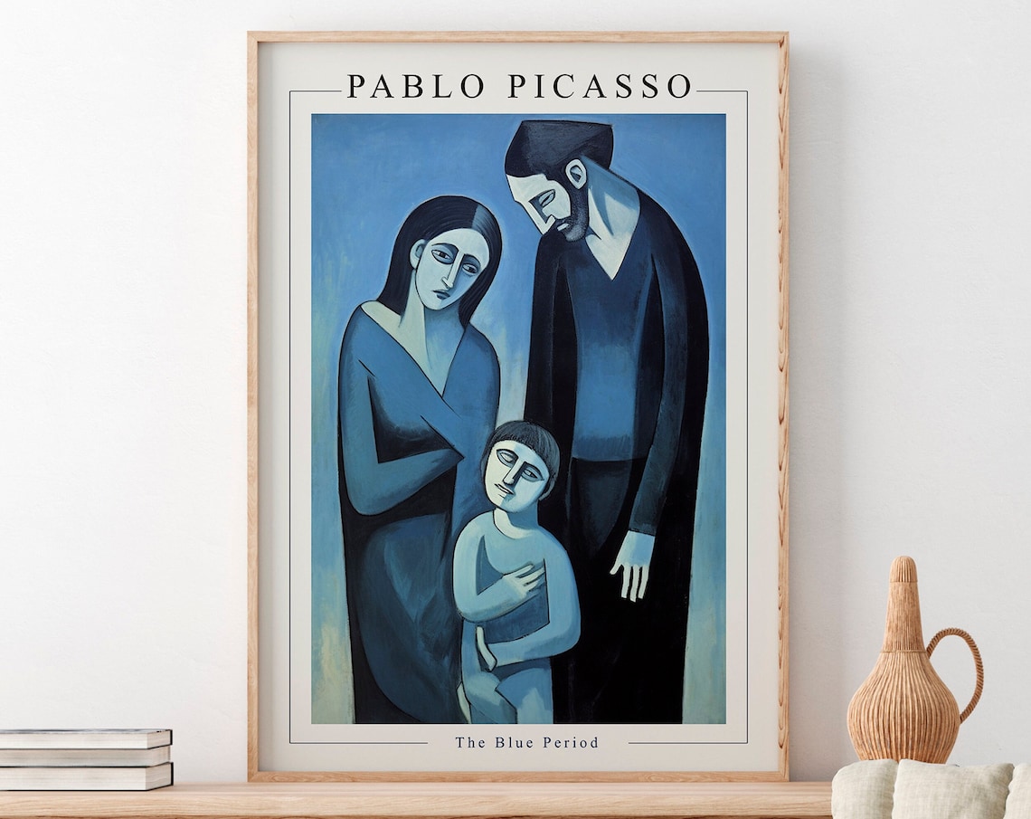 Pablo Picasso Style Blue Period Family Portrait Melancholy Poster - Image 2