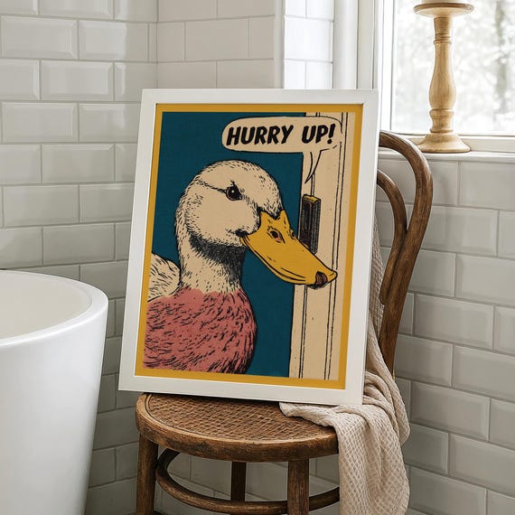 Funny Duck Bathroom Art Print Retro Pop Humor Toilet Decor Pdf Jpg Files