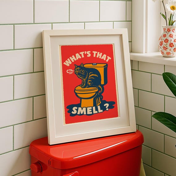 Funny Cat Bathroom Wall Art Poster