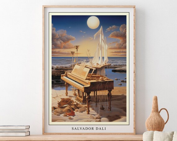 Salvador Dali Surreal Piano Beach Ocean Dream Landscape Poster