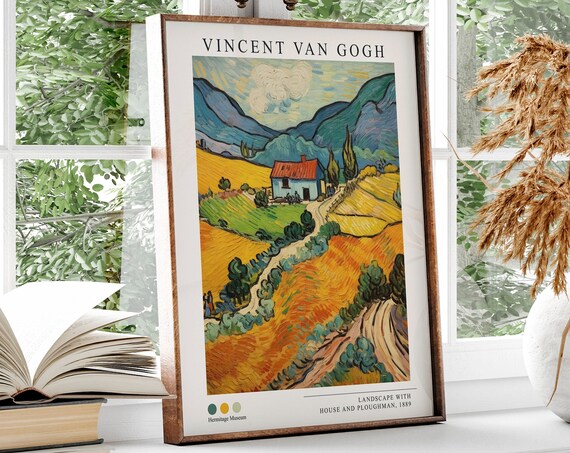 Vincent Van Gogh Landscape With House And Ploughman 1889 Poster