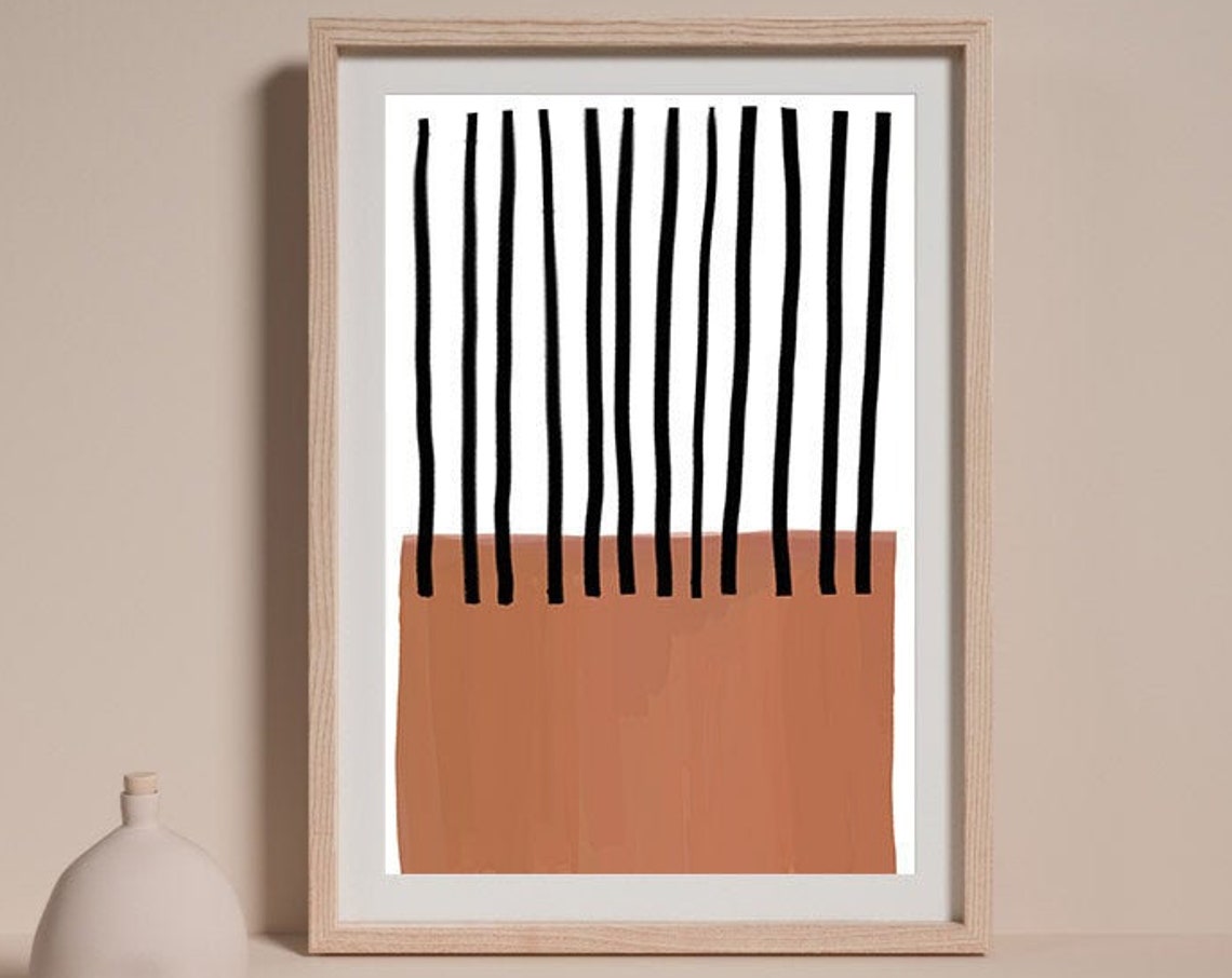 Terracotta Black Vertical Lines Modern Abstract Minimalist Wall Poster