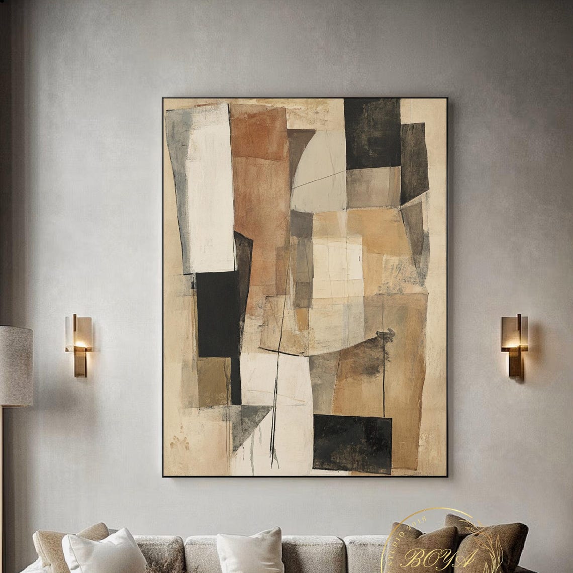 Large Beige Abstract Painting Wabi Sabi Wall Art Beige Wall Art Original Brown Art Beige Minimalist Painting Natural Color Painting - Image 5
