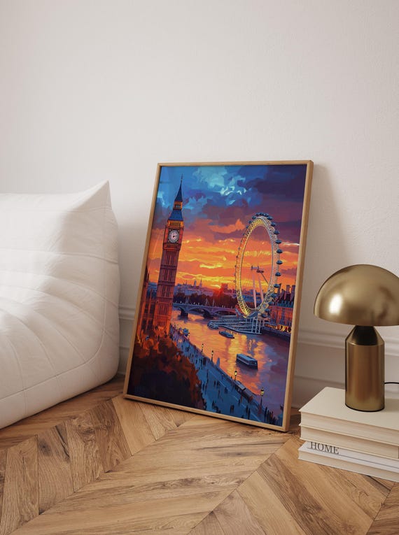 London Skyline Poster Big Ben Eye Sunset Art
