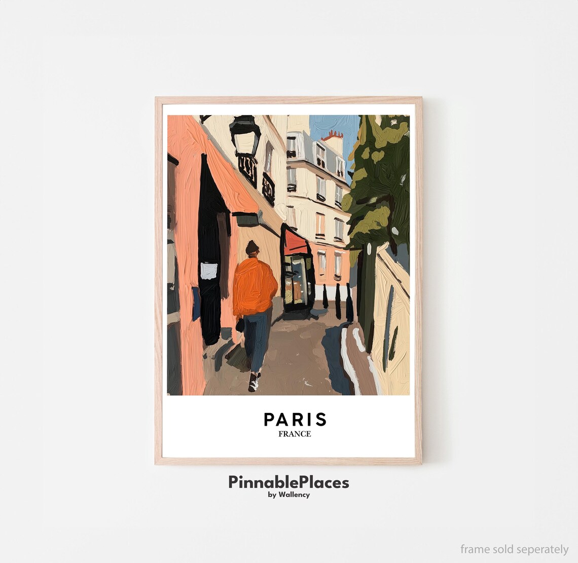 Paris France Painterly Street Scene with Cafe Walk Travel Poster