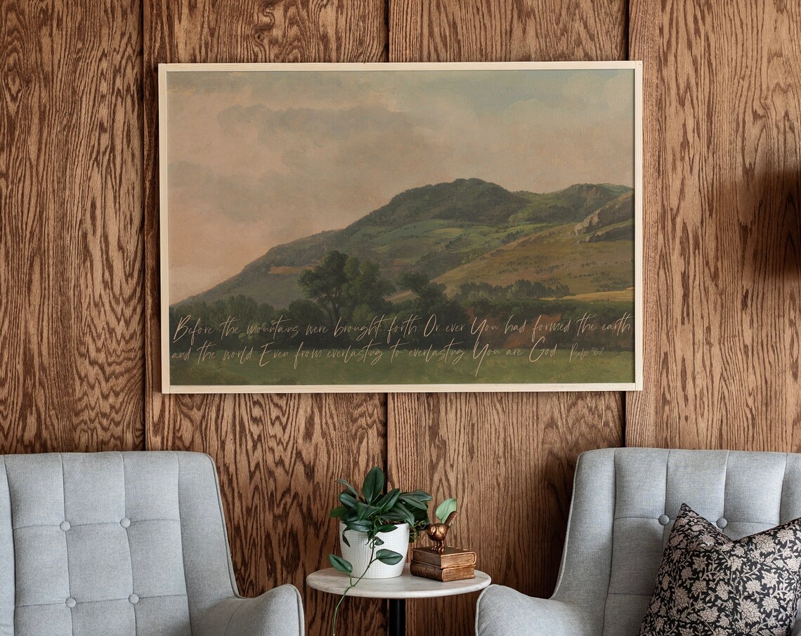 Psalm 90:2 Vintage Scripture Art, Mountain Scene Poster - Image 3