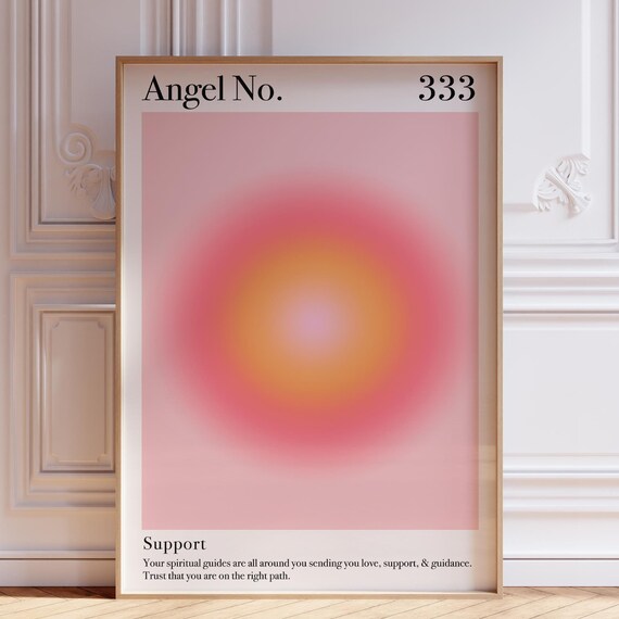 Angel Number 333 Peach Orange Aura Glow Spiritual Support Poster