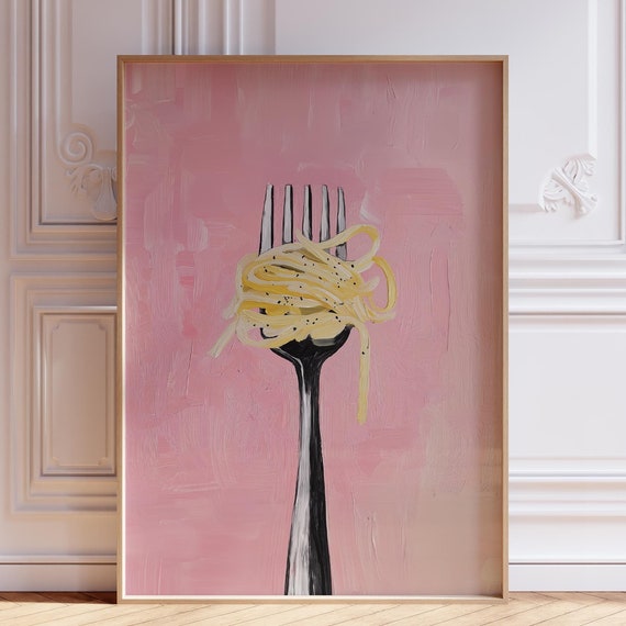 Pink Pasta Print Lover Poster Italian Kitchen Cute Food Wall Decor