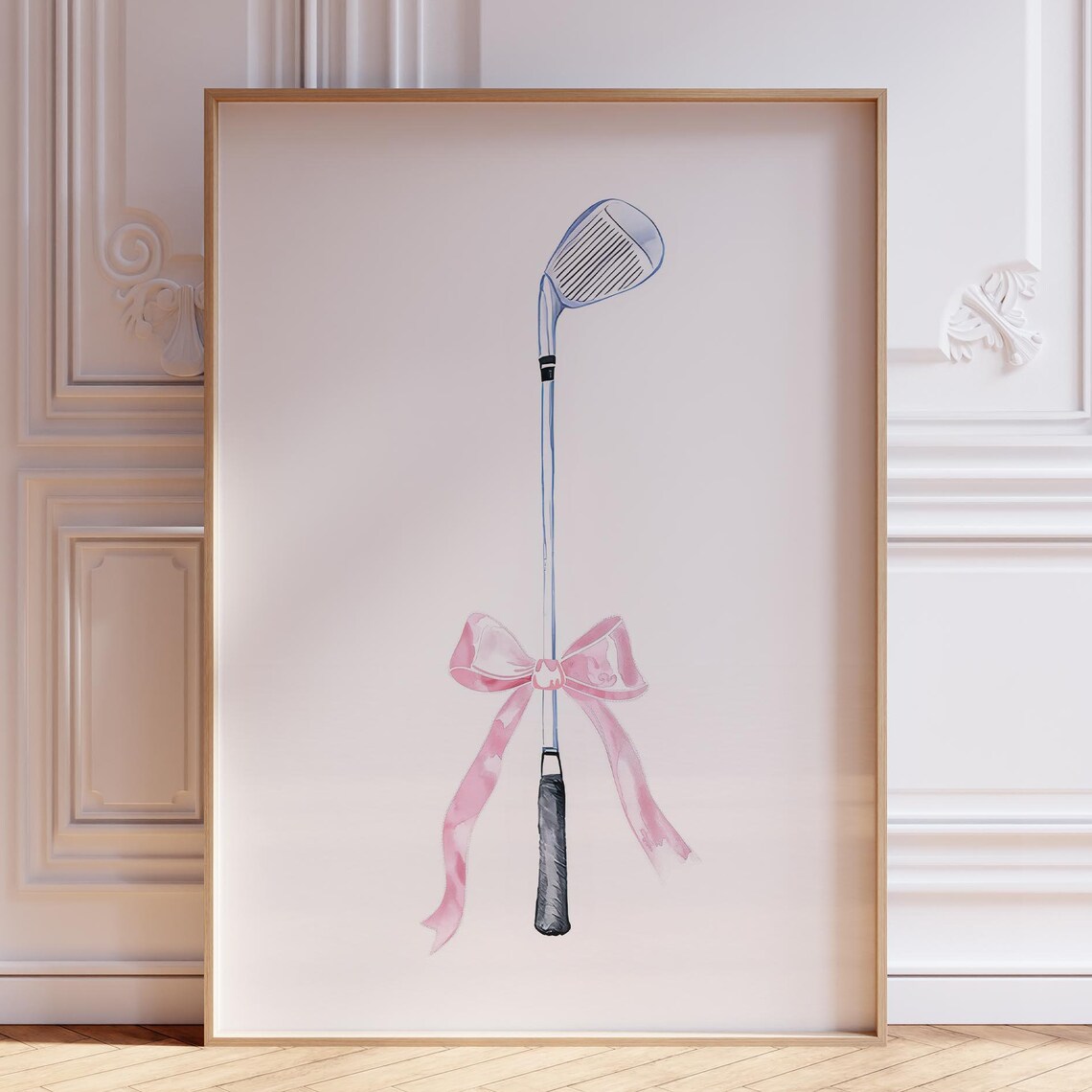 Pink Bow Golf Watercolor Art Print, Coquette Decor
