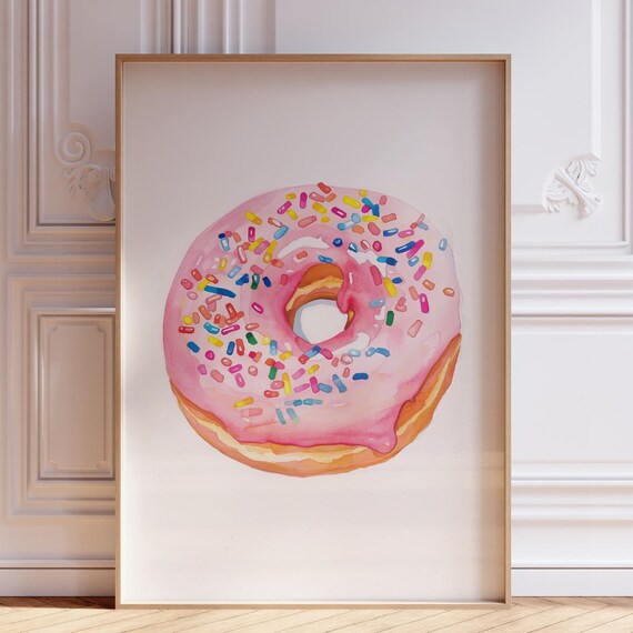 Donut Wall Art Bakery Dessert Pink Print Fun Kitchen Cute Food
