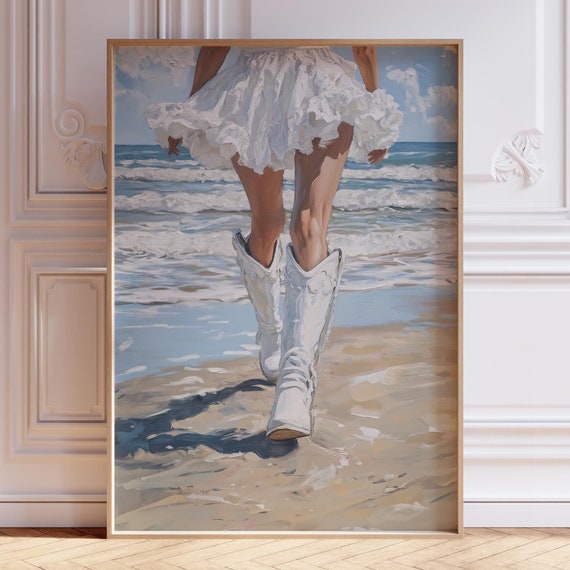 Coastal Cowgirl Watercolor Boots Art Print