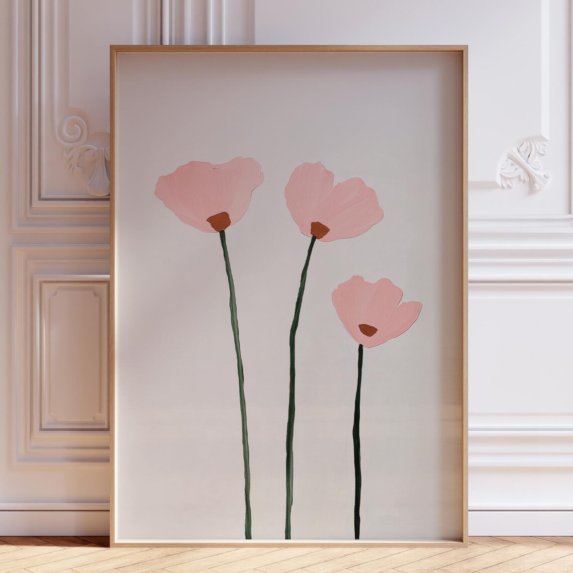 Minimalist Pink Poppy Flowers Modern Floral Painting Art Print