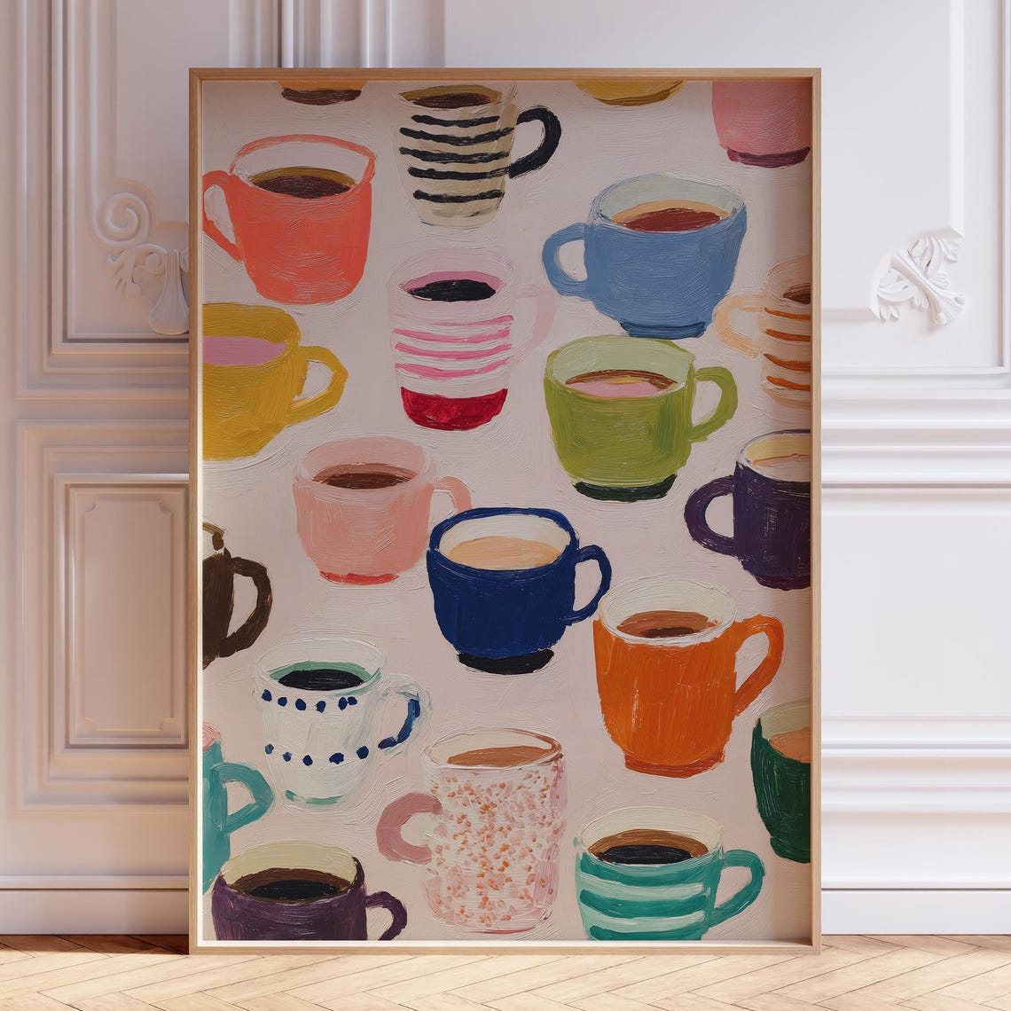 Colorful Coffee Mugs Painted Pattern Cute Kitchen Decor Poster