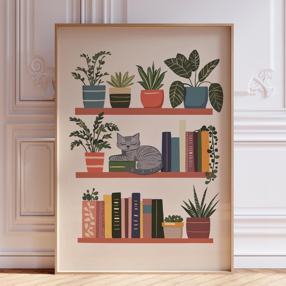 Cat And Plants Poster Book Minimalist Plant Print Wall Art Books Boho Botanical