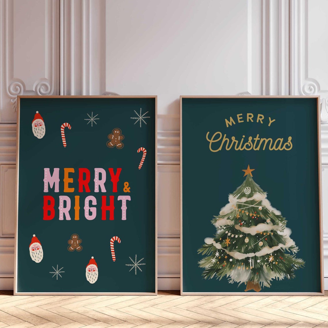 Elegant Gold Merry Christmas Script Snowy Watercolor Tree Poster - Image 2