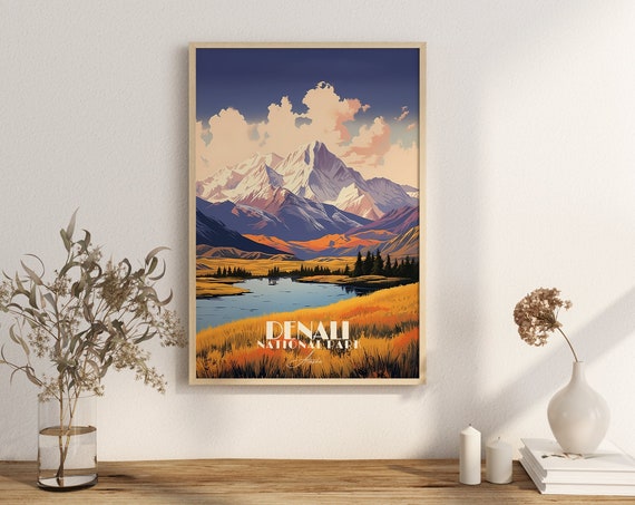 Poster Denali National Park Print Alaska Usa Wall Decor Art Autumn Mont Lake