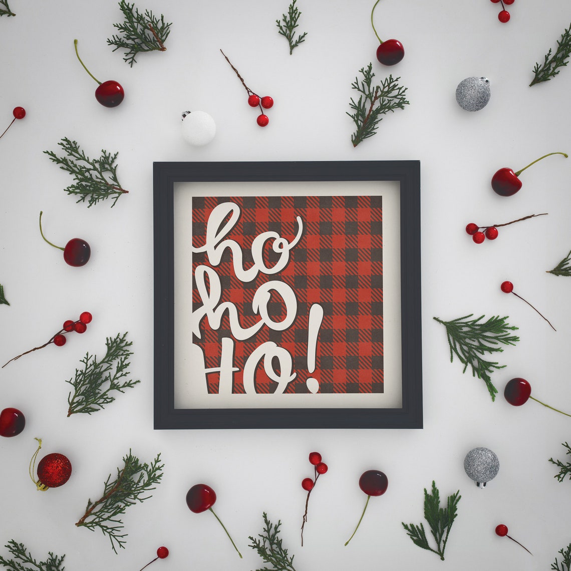 Ho Ho Ho Cream Script on Red Buffalo Plaid Christmas Typography Poster - Image 3