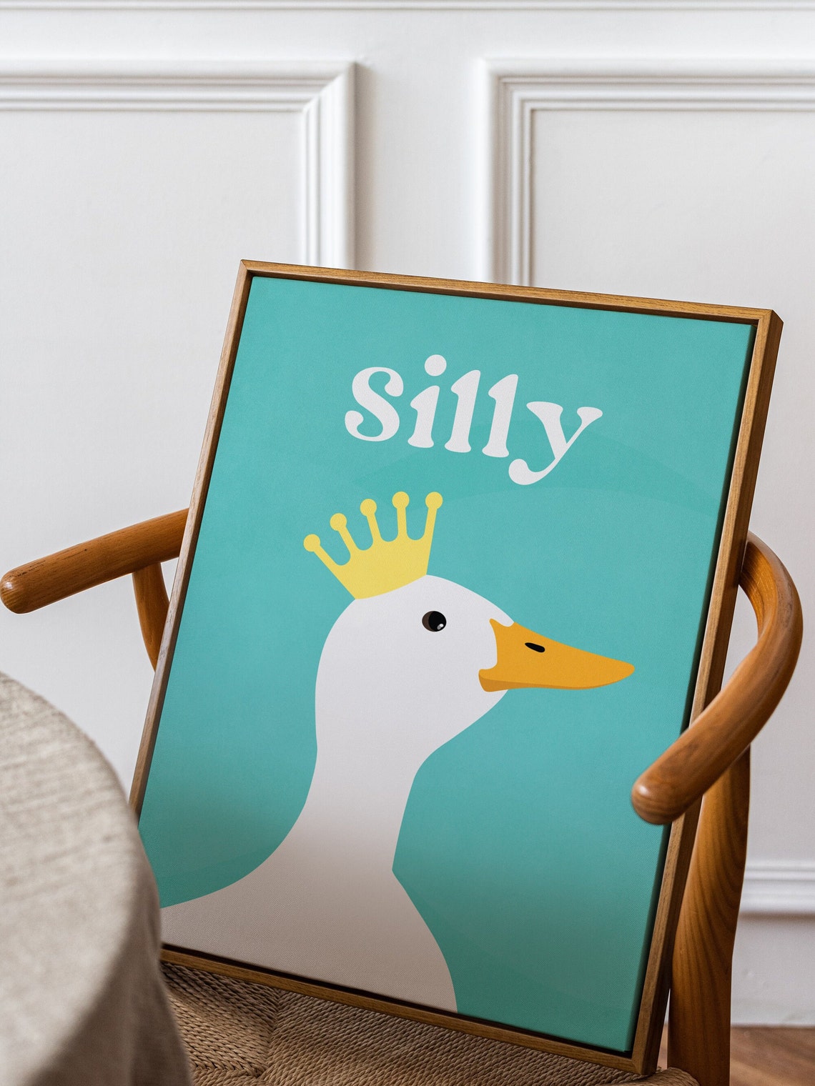 Silly Crowned Duck Cute Funny Animal Minimalist Teal Art Poster - Image 2