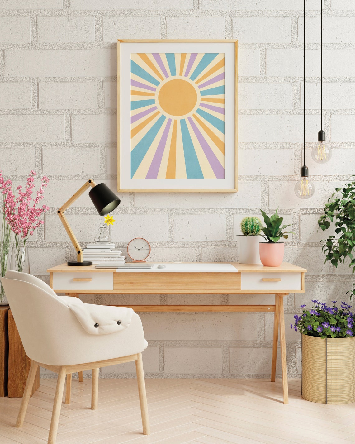 Cheerful Pastel Sunburst Wall Art with Colorful Retro Sun Rays Decor - Image 3