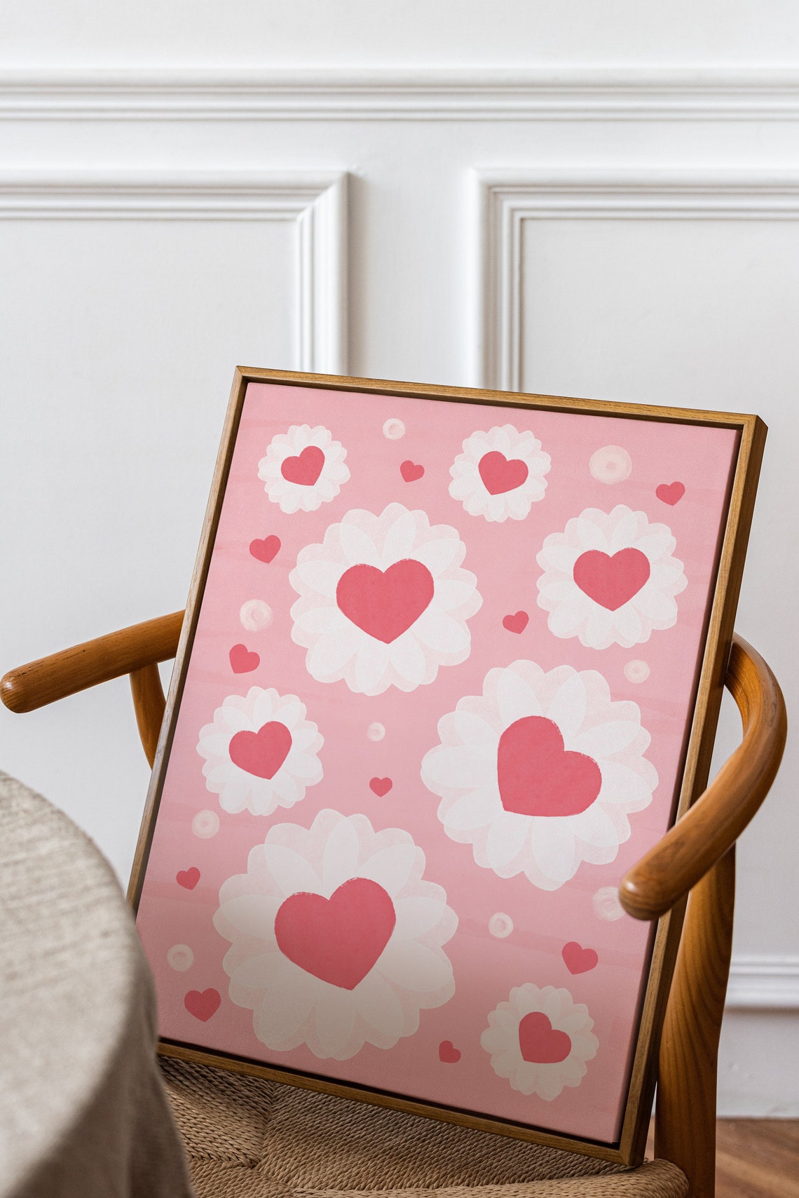 Pink Daisy Heart Flowers Valentine Love Romantic Decor Art Print - Image 3