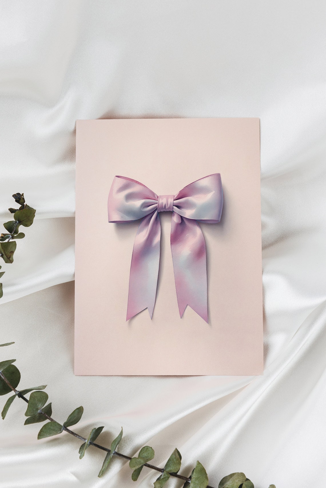 Pastel Pink Iridescent Satin Ribbon Bow Flat Lay Style Art Poster