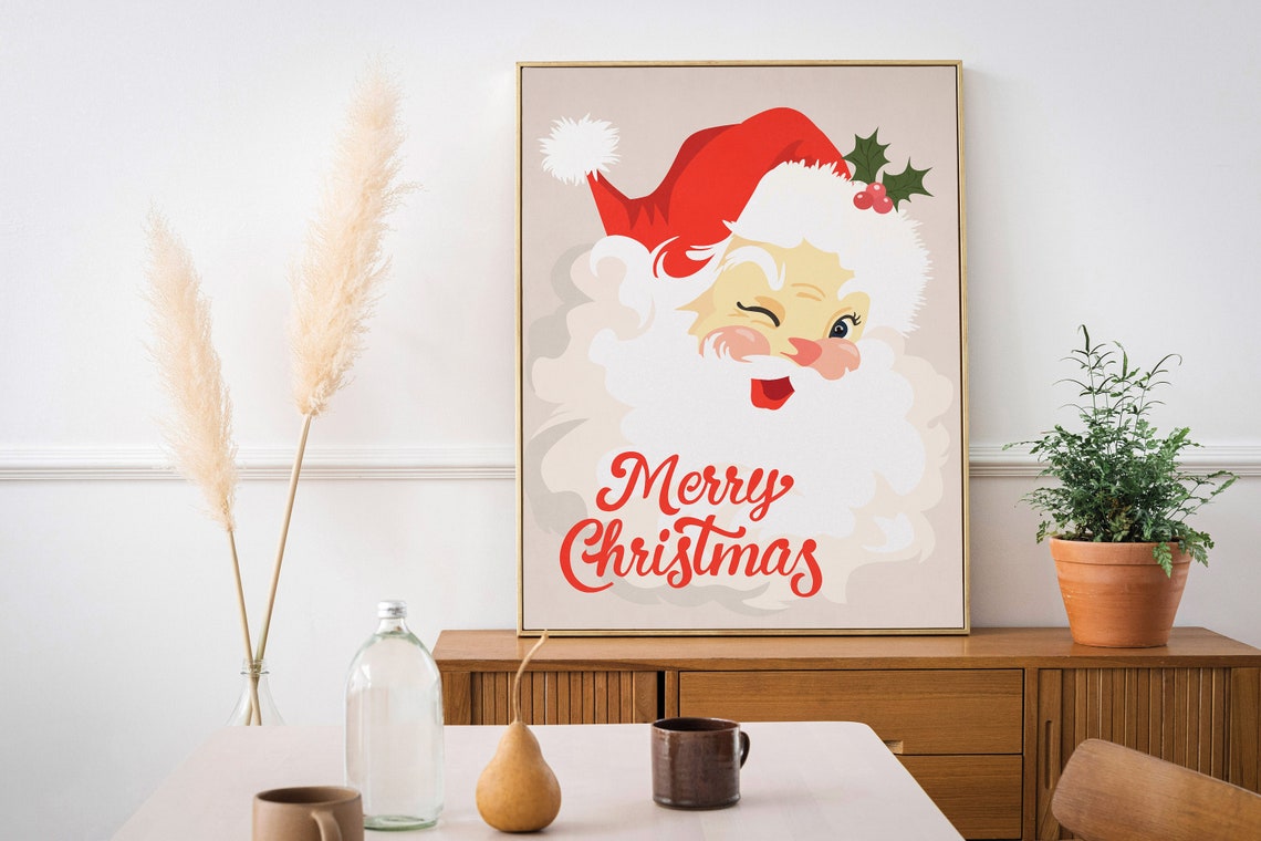 Cheerful Winking Retro Santa Face Merry Christmas Holiday Poster - Image 2