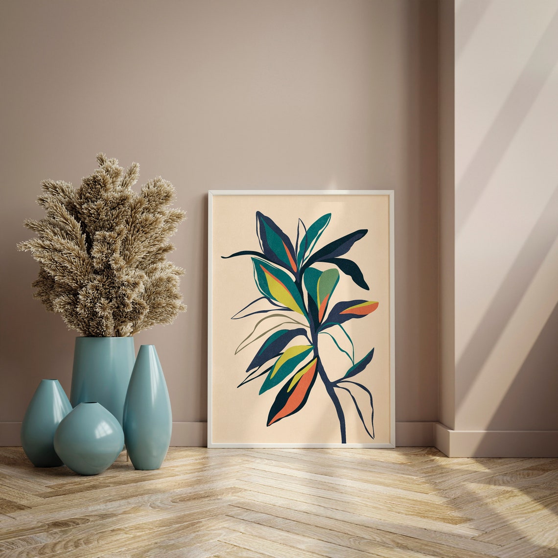 Colorful Abstract Botanical Leaves Modern Plant Illustration Poster - Image 2