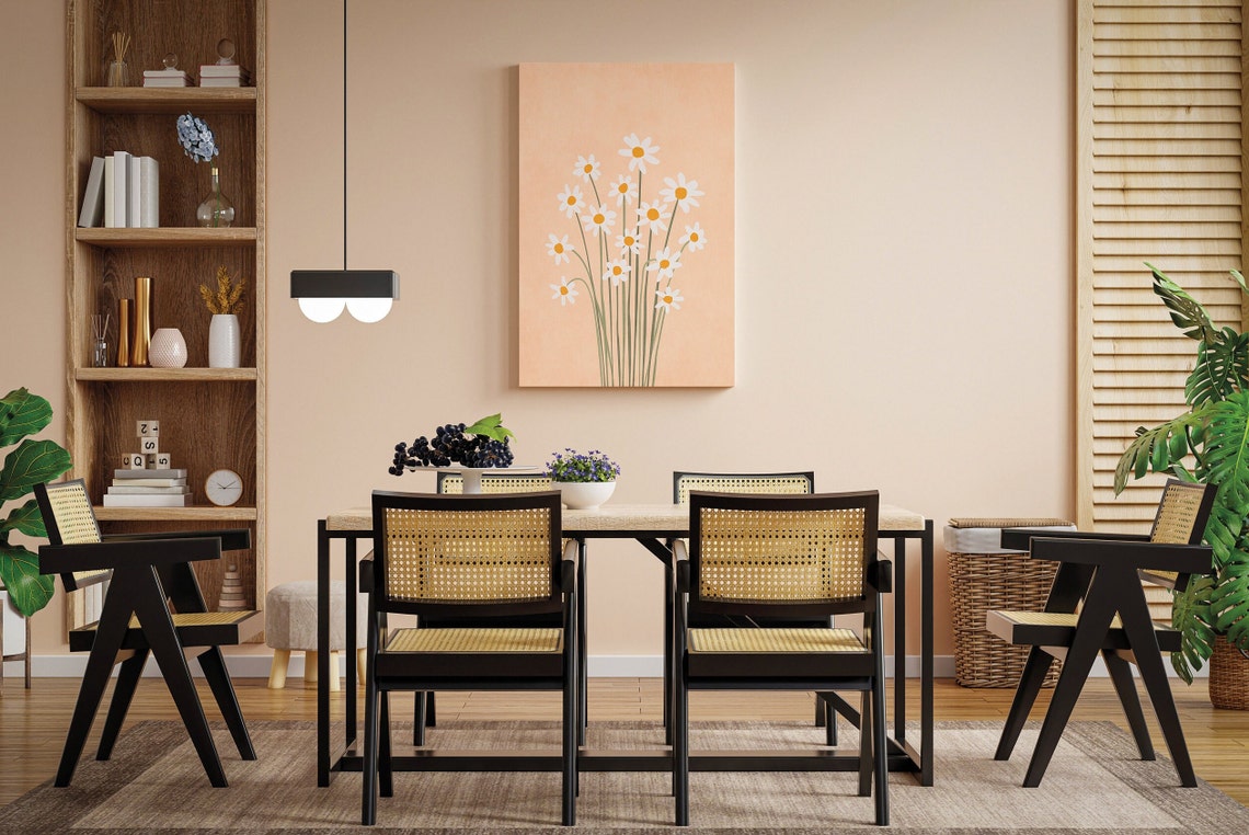 Minimalist White Daisy Bouquet on a Warm Beige Botanical Print - Image 2