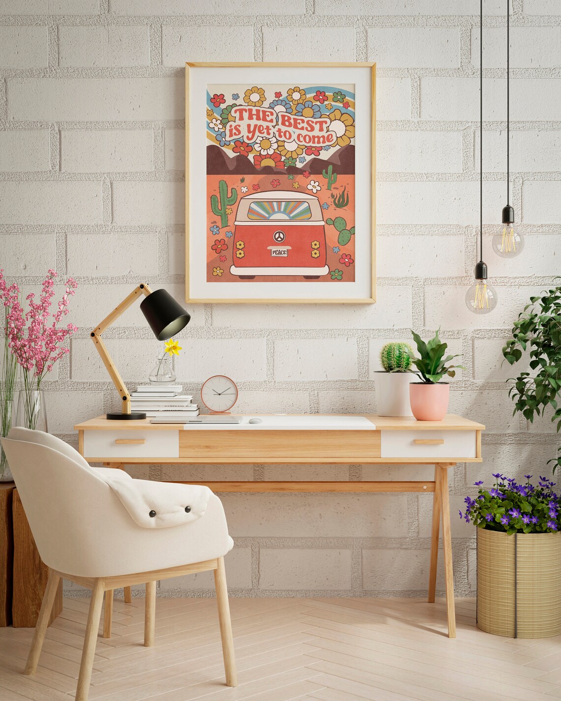 The Best Is Yet to Come Retro Hippie Van Desert Quote Poster - Image 3