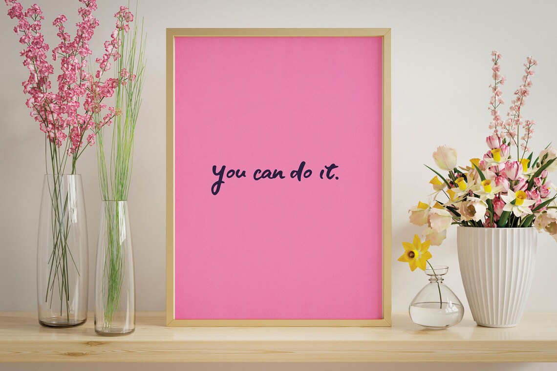 Pink Preppy Wall Art Motivational Quotes Poster Quote Wall Art Motivational Art Print Girl Nursery Decor Motivational Poster You Can Do It - Image 3