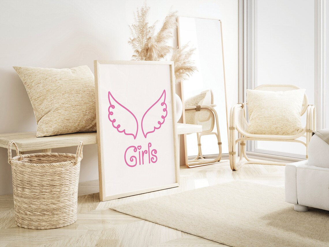 Blush Pink Angel Wings Girls Preppy Hand Drawn Trendy Poster - Image 2