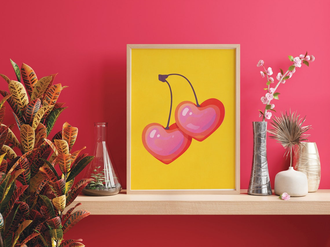 Heart Shaped Cherries Coquette Dopamine Bright Pop Art Poster