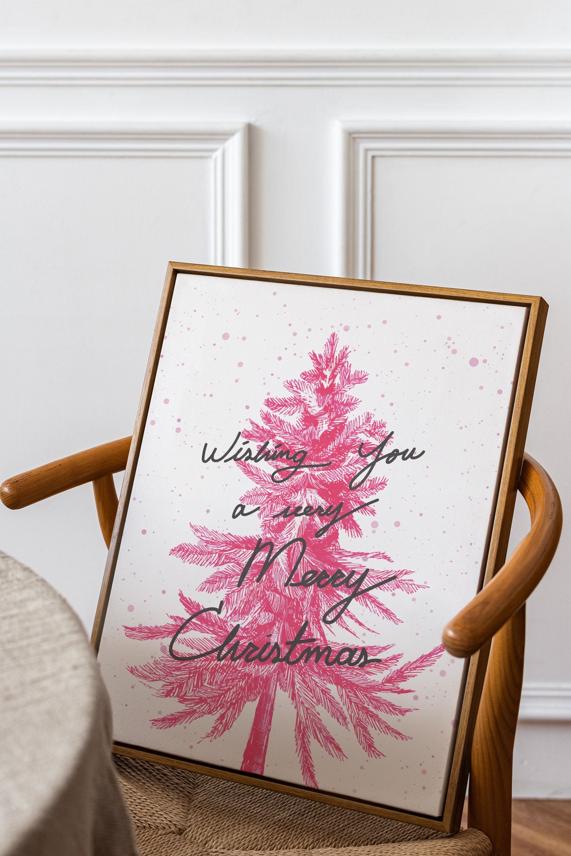 Pink Watercolor Christmas Tree With Holiday Script Greeting Poster - Image 3
