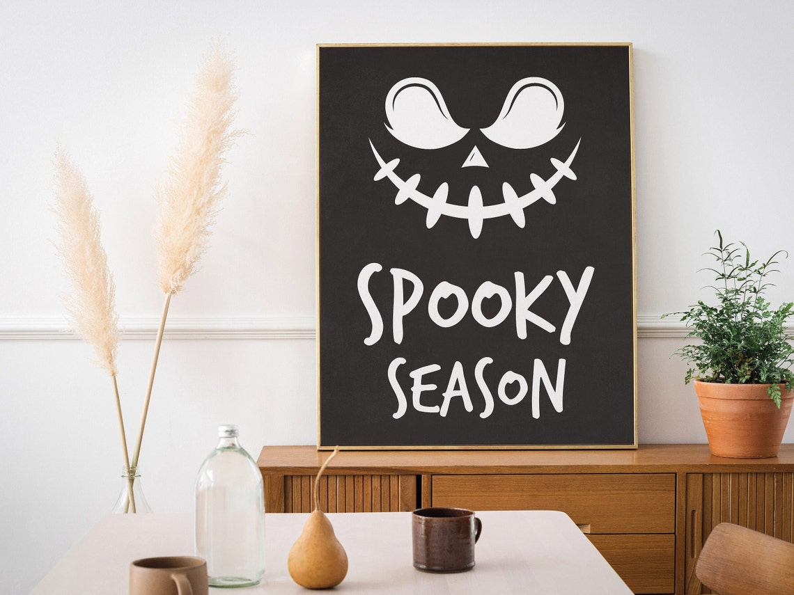 Spooky Season Black Chalkboard Halloween Jack-O-Lantern Face Poster - Image 2
