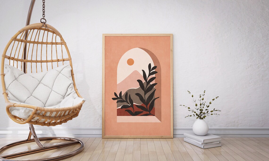 Modern Boho Art Print Poster Boho Arch Print With Boho Landscape And Tropical Leaves Boho Art Home Decor - Image 2