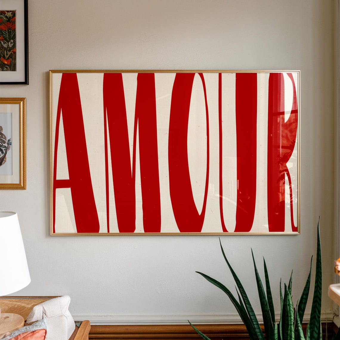 Amour Bold Red Typography French Love Kitsch Statement Wall Art