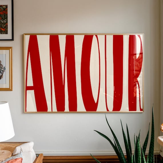 Amour Bold Red Typography French Love Kitsch Statement Wall Art