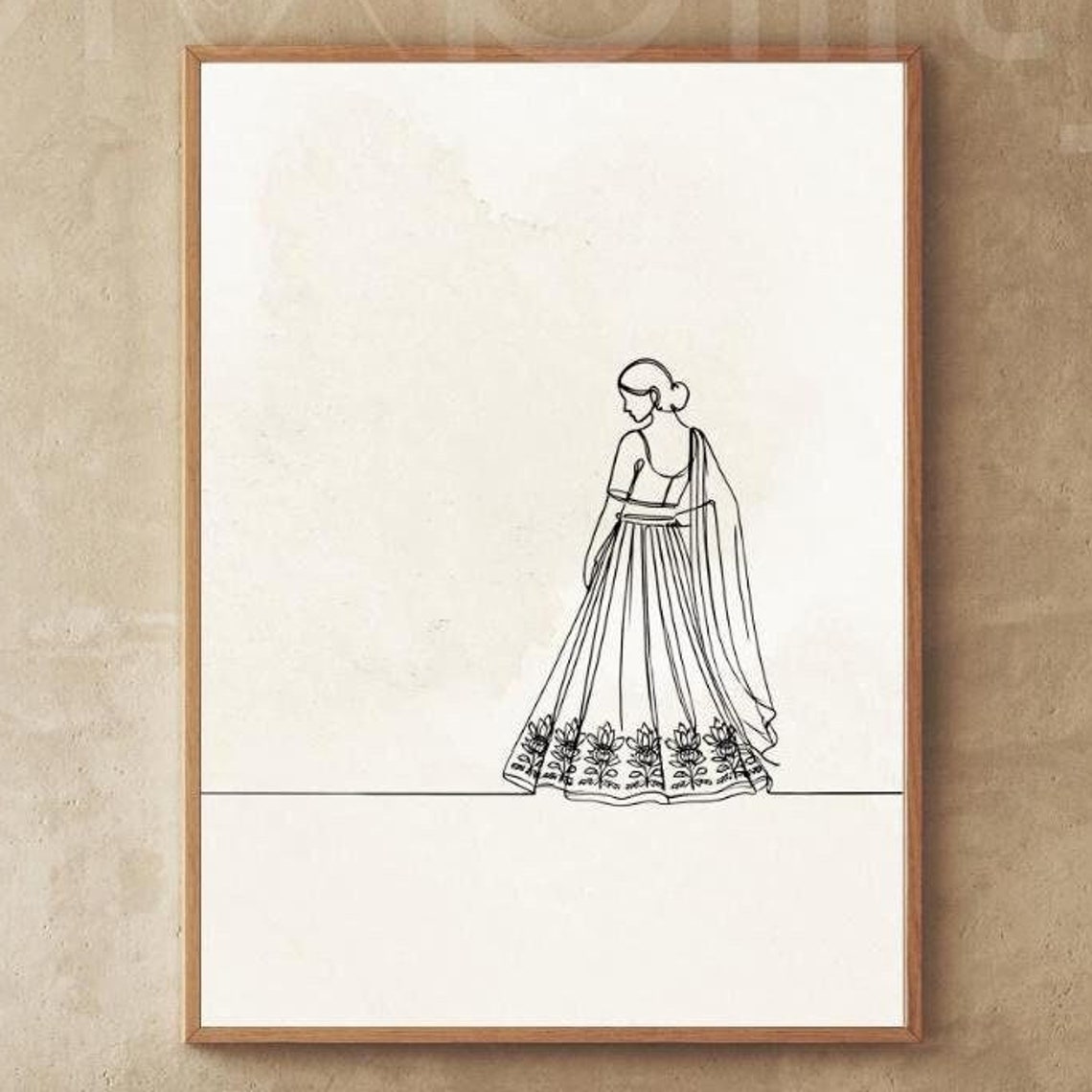 Indian Lehenga Traditional Dress Continuous Line Drawing Poster
