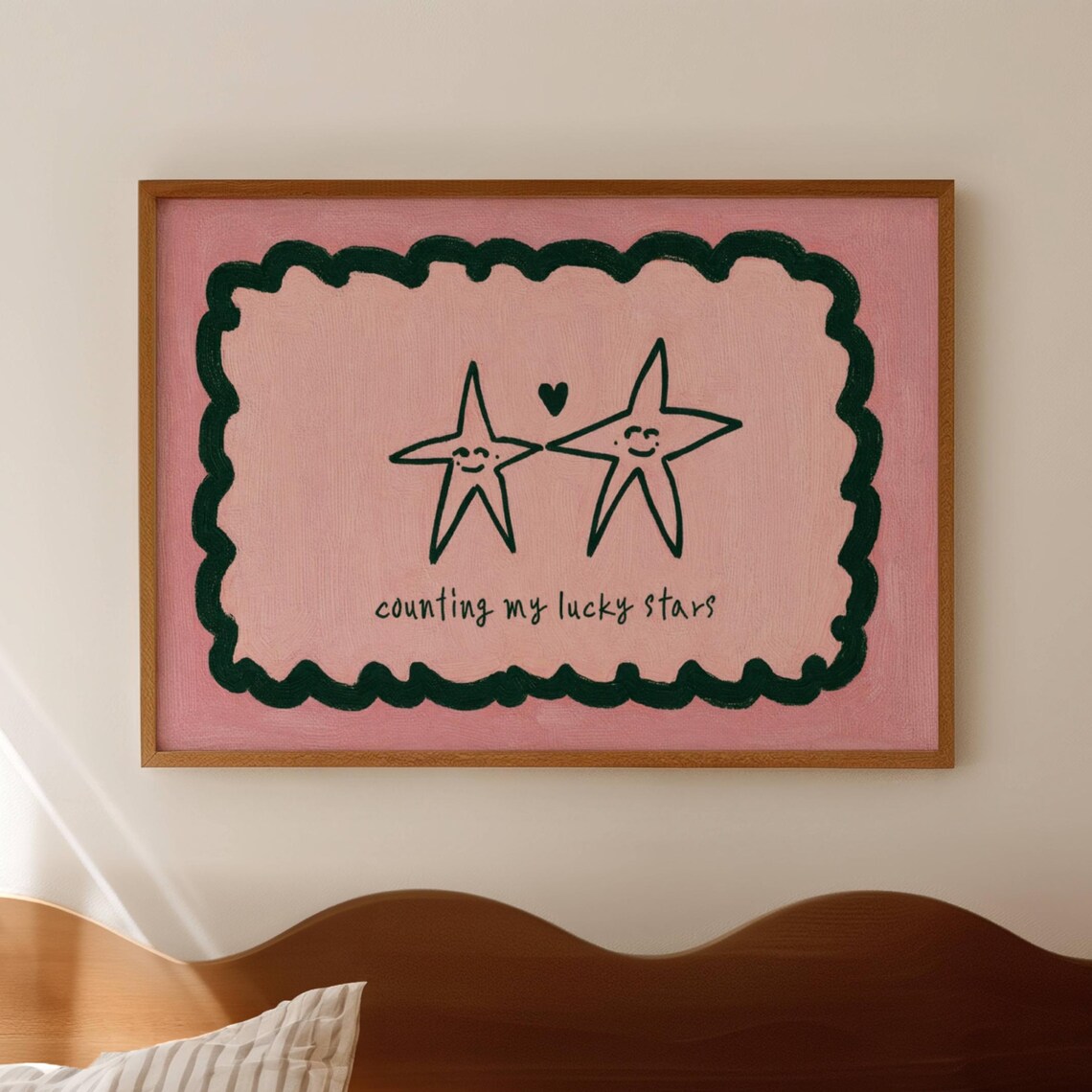 Counting My Lucky Stars Pink Smiling Stars Handdrawn Art Poster