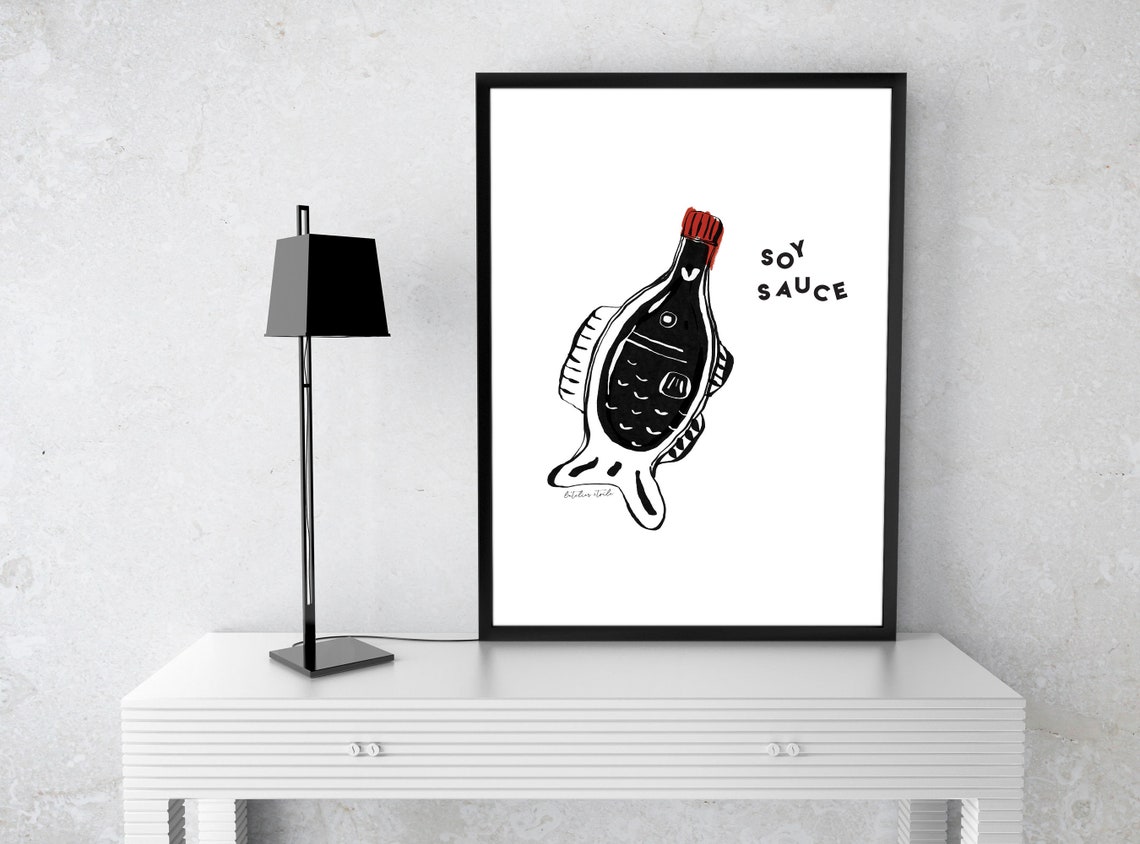 Soy Sauce Fish Bottle Japanese Condiment Kitchen Illustration Poster - Image 2