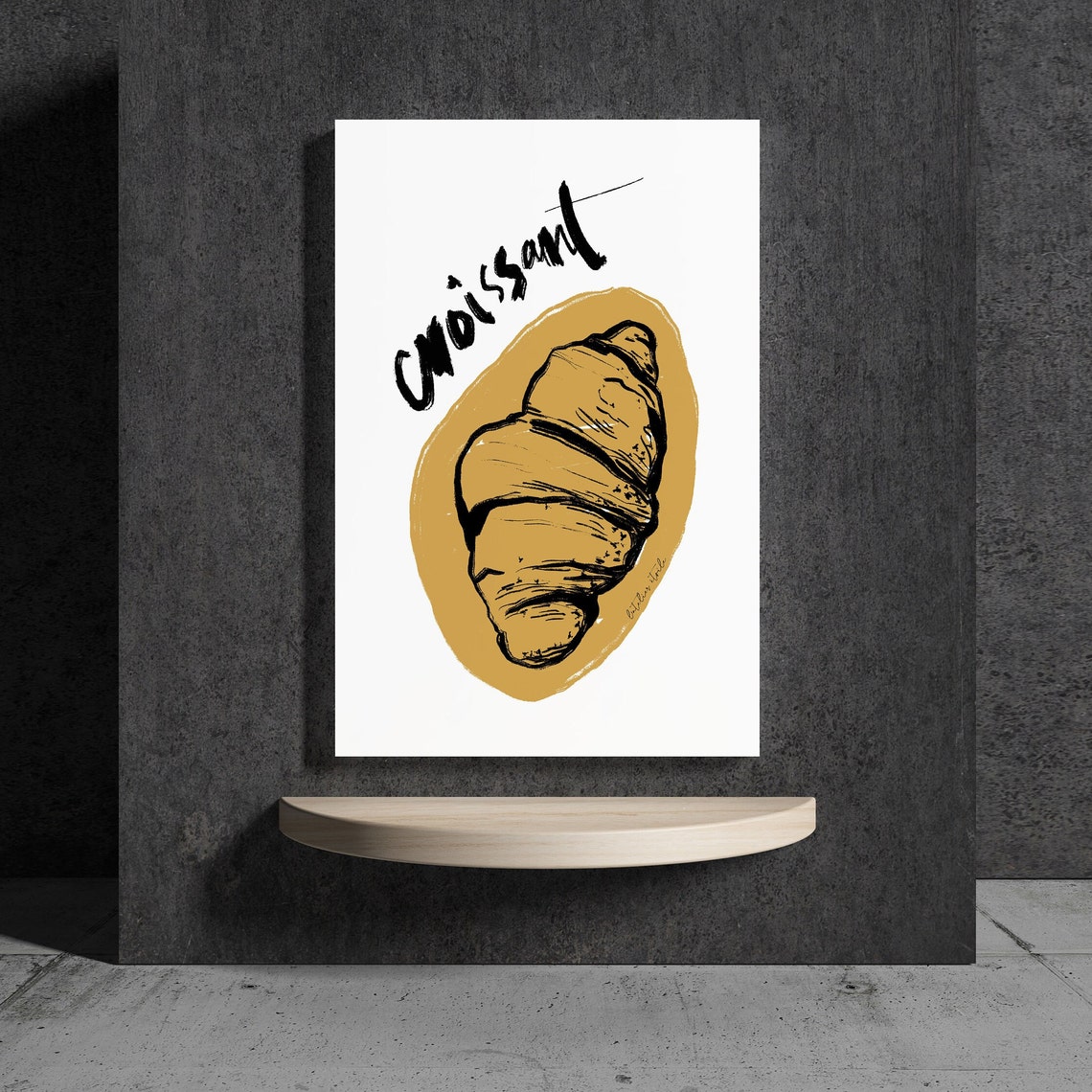 Croissant Illustration Mustard Retro French Bakery Kitchen Poster - Image 2