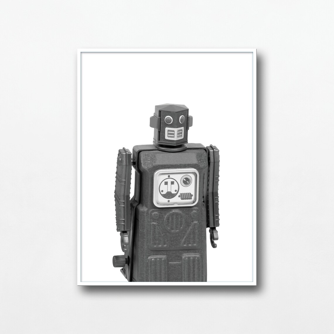 Retro Tin Robot Toy Black White Photography Kids Room Poster - Image 3