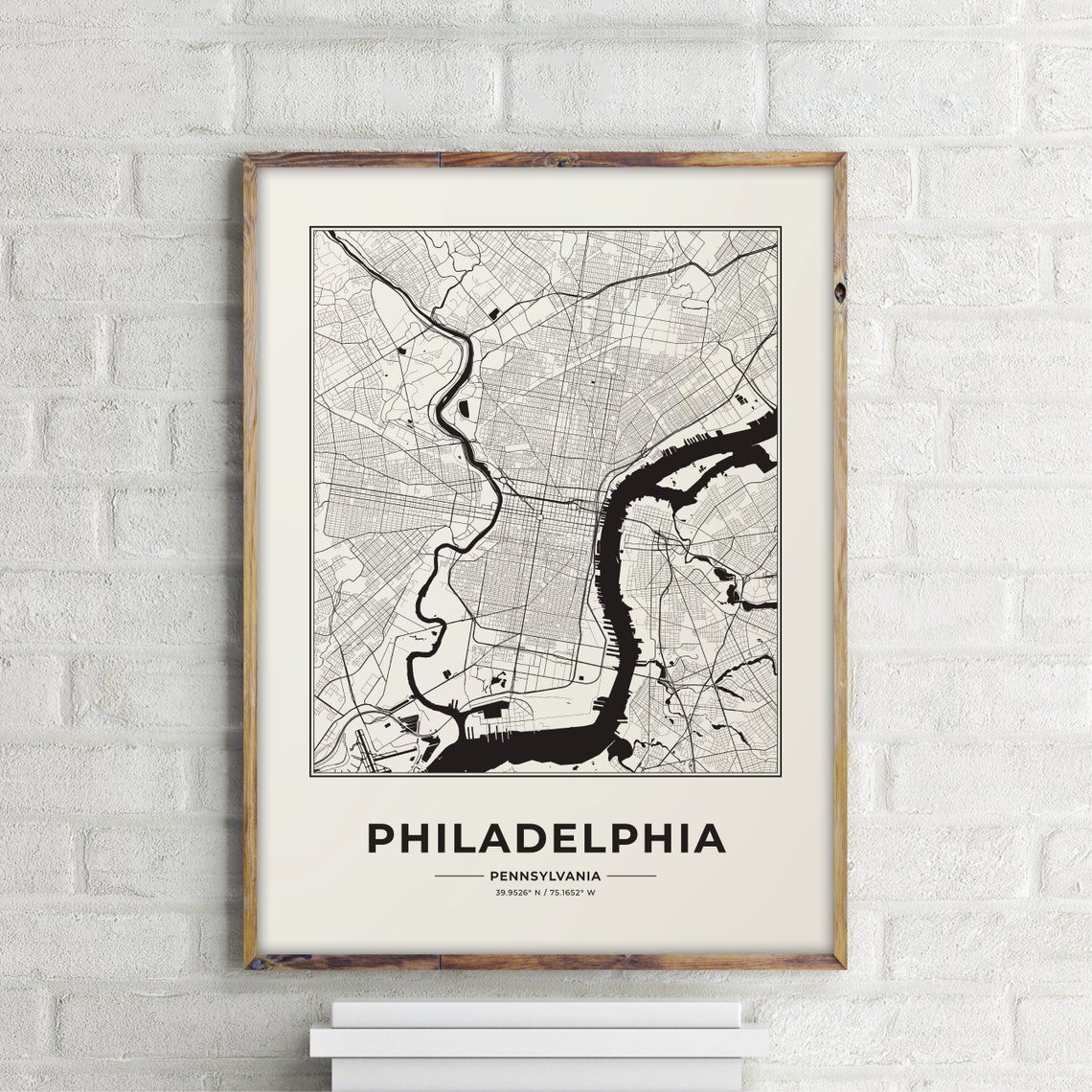Philadelphia Pennsylvania Street Map Coordinates Black White Poster