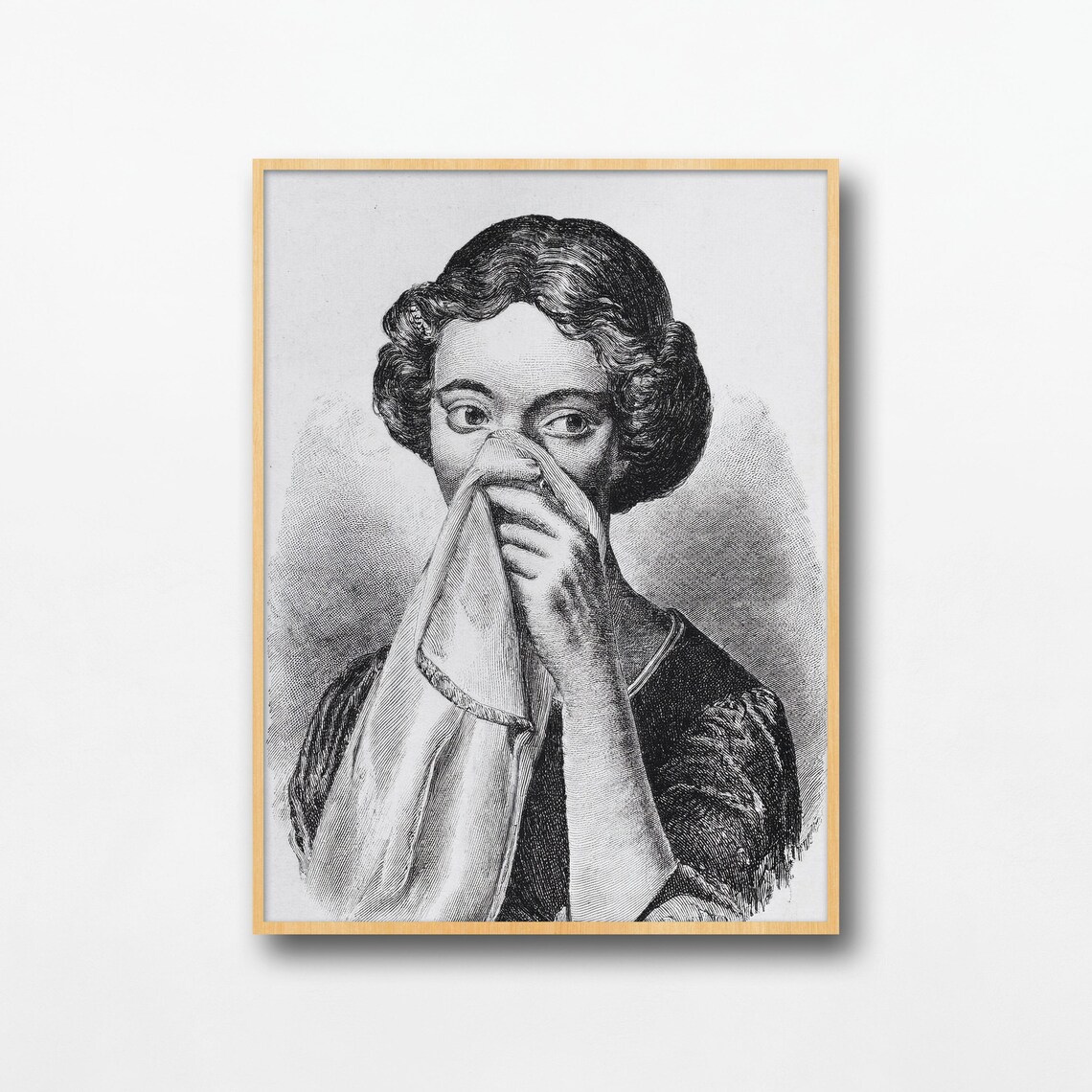 Funny Bathroom Woman Blowing Nose Vintage Engraving Style Poster - Image 2